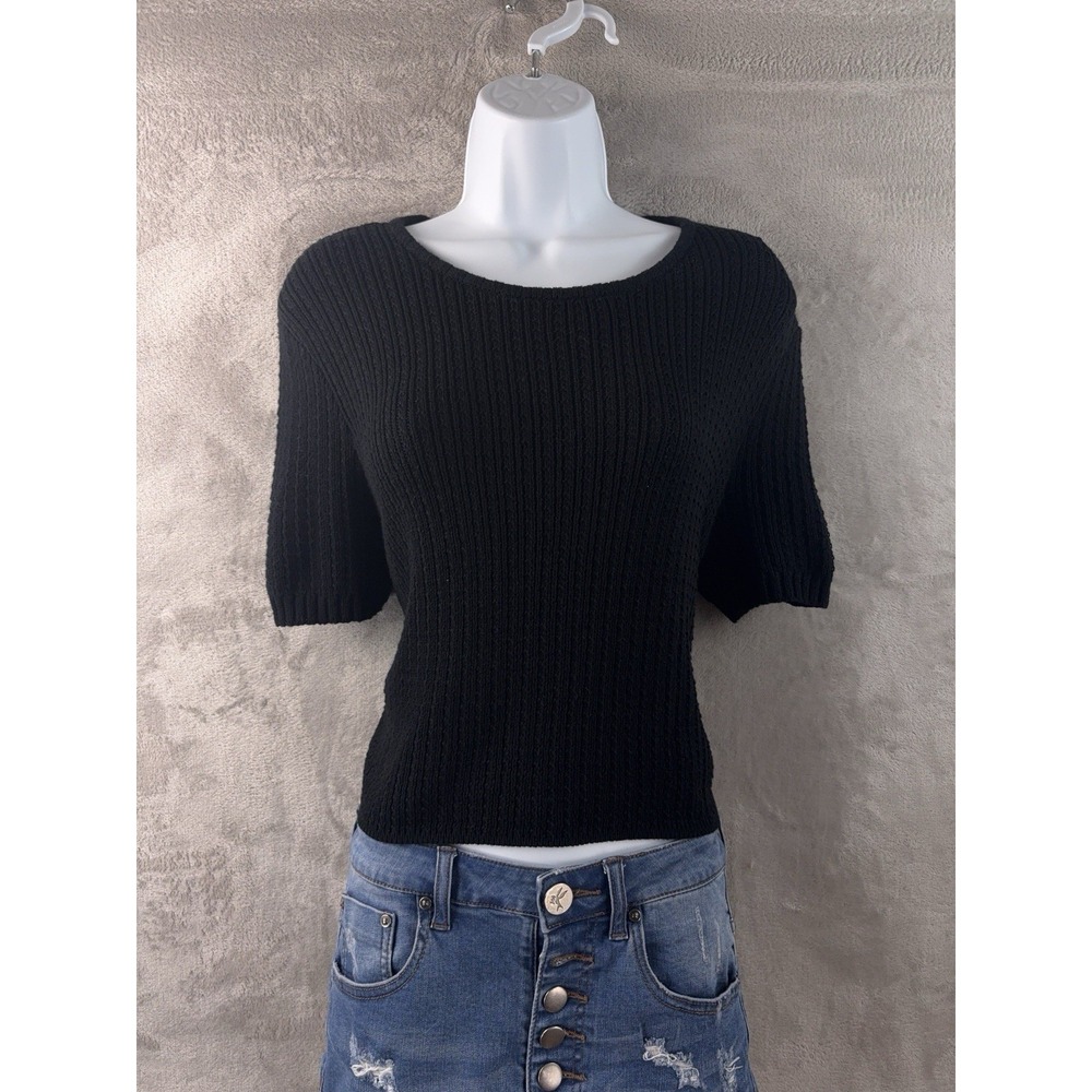 Finders Keepers Blouse Womens Size XL Black Ribbed Open Back Tie‎ Cutout Top